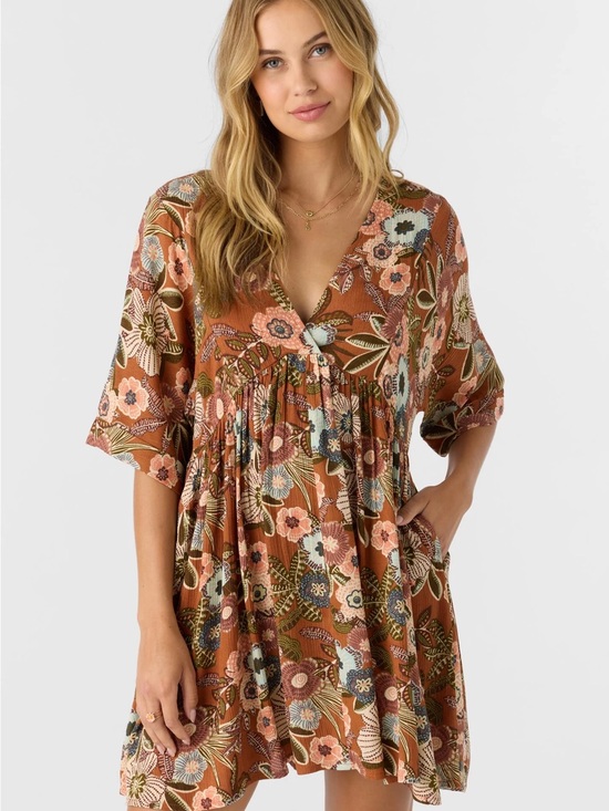 O'Neill Dresses & Skirts - O'Neill Rust Floral V-Neck Babydoll Dress | Size XXL